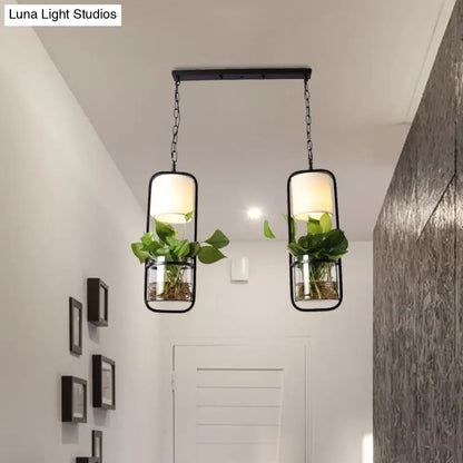 Rectangle Cluster Pendant Light - Industrial Black/White Metal - 2/3 Bulbs - Down Lighting - Dining Room