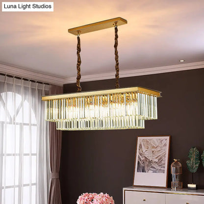 Lámpara colgante rectangular de cristal de 2 niveles DecorBites™: Lámpara colgante artística para isla de salón