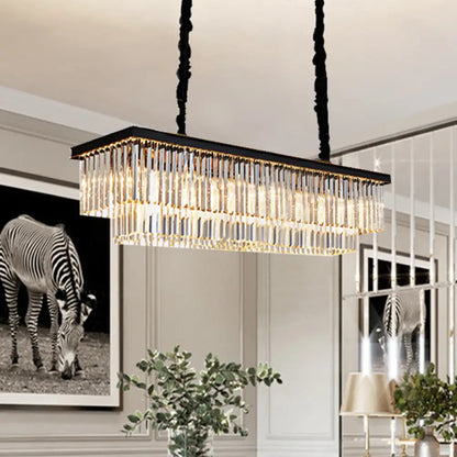 Lámpara colgante rectangular de cristal de 2 niveles DecorBites™: Lámpara colgante artística para isla de salón