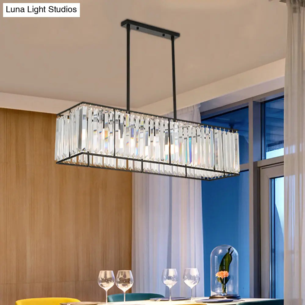 ديكوربايتس™ مصباح معلق مستطيل الشكل من الكريستال الشفاف - إضاءة تقليدية بثلاثة رؤوس لغرفة الطعام
