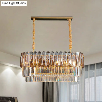 مصباح معلق مستطيل لغرفة الطعام من ديكوربايتس™ - 3 طبقات من الكريستال الرمادي الكهرماني/الدخاني - مصباح جزيرة معاصر - 12 مصباحًا