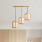 Rectangular Japanese Hanging Lamp with Wooden Shade - Perfect for Dining Room - Beige Pendant with 3 Lights