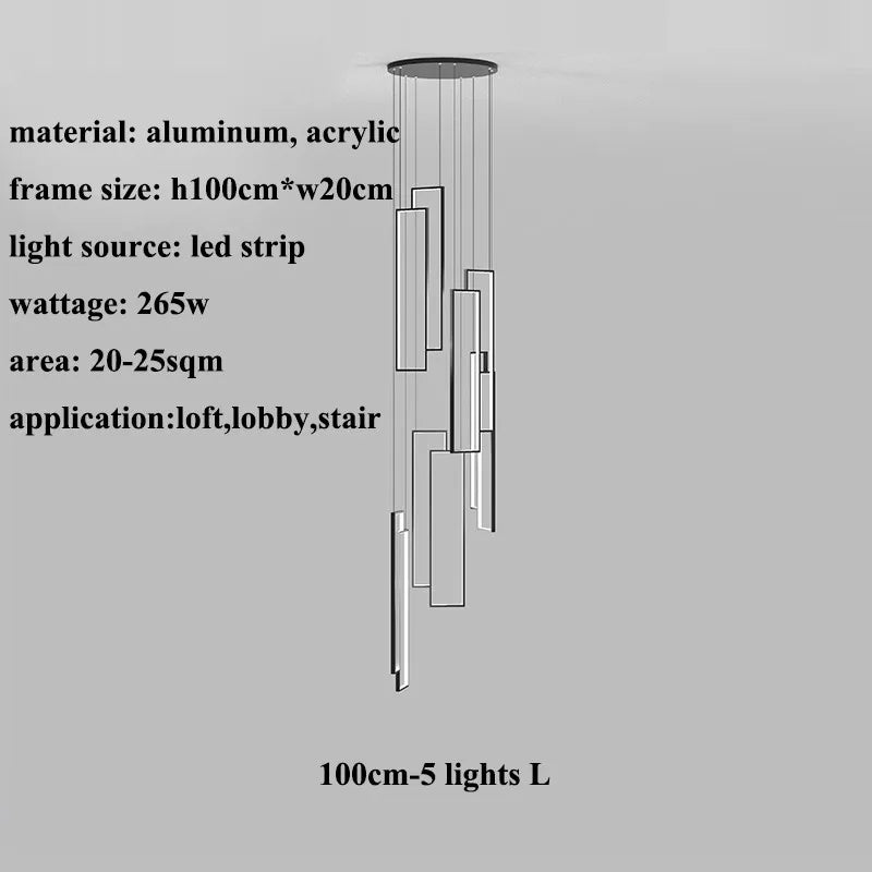 Rectangular LED Chandelier for Modern Living Spaces - Type A 100cm-5 light / White light(6000K) - Chandelier
