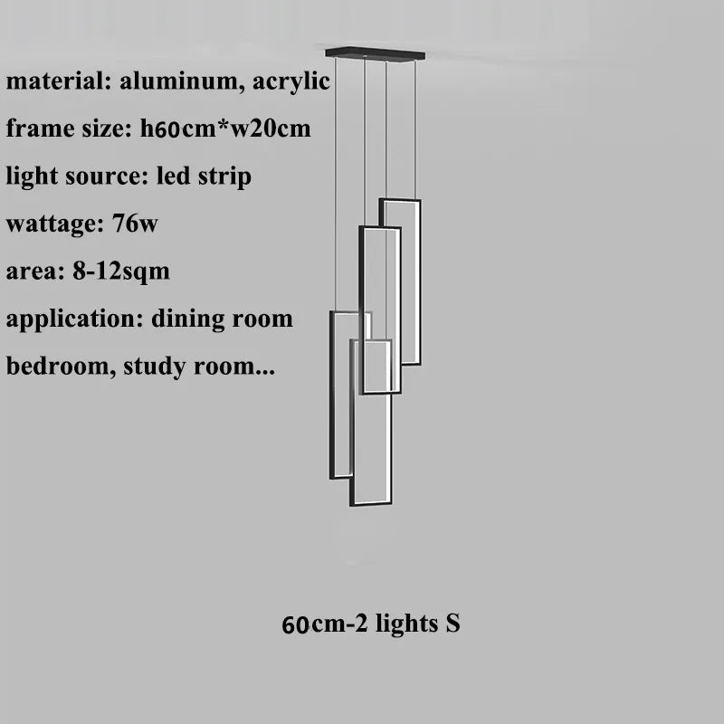 Rectangular LED Chandelier for Modern Living Spaces - Type A 60cm-2 lights / White light(6000K) - Chandelier