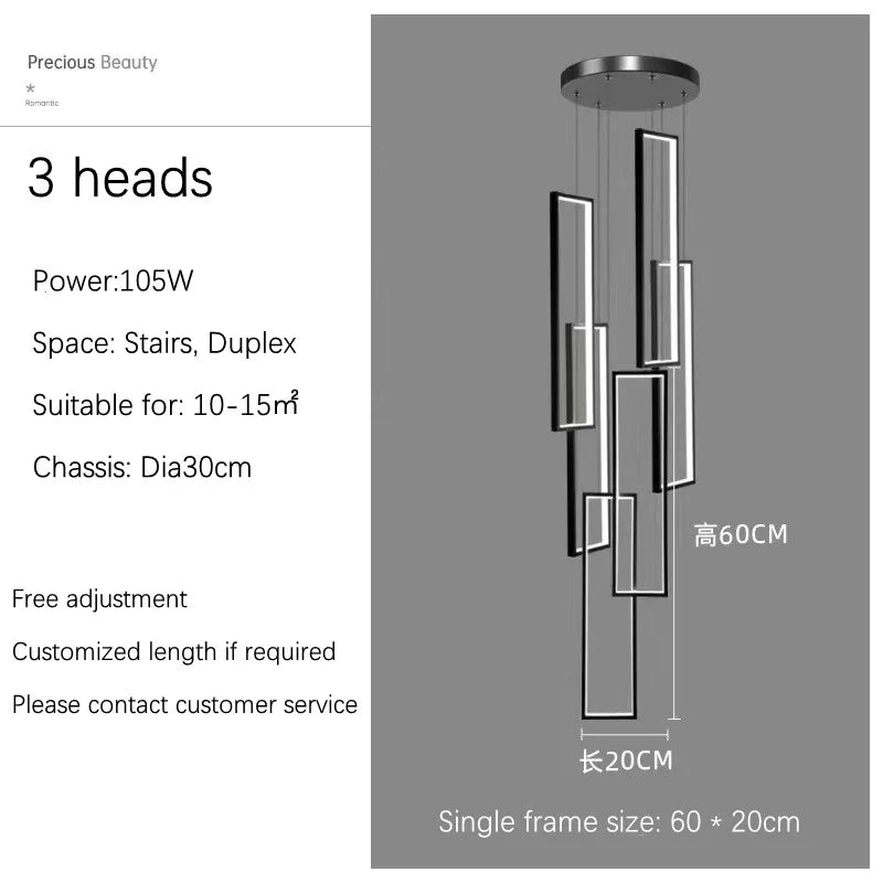 Rectangular LED Chandelier for Modern Living Spaces - Type B 60cm-3 lights / White light(6000K) - Chandelier
