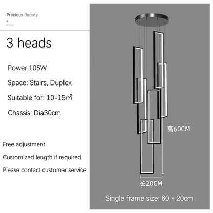 Rectangular LED Chandelier for Modern Living Spaces - Type B 60cm-3 lights / White light(6000K) - Chandelier