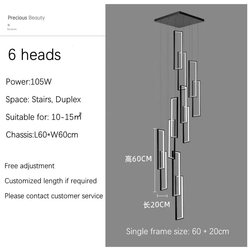 Rectangular LED Chandelier for Modern Living Spaces - Type B 60cm-6 lights / Warm light(3000K) - Chandelier