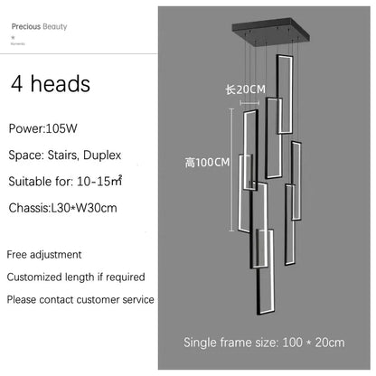 Rectangular LED Chandelier for Modern Living Spaces - Type B100cm-4 light / White light(6000K) - Chandelier