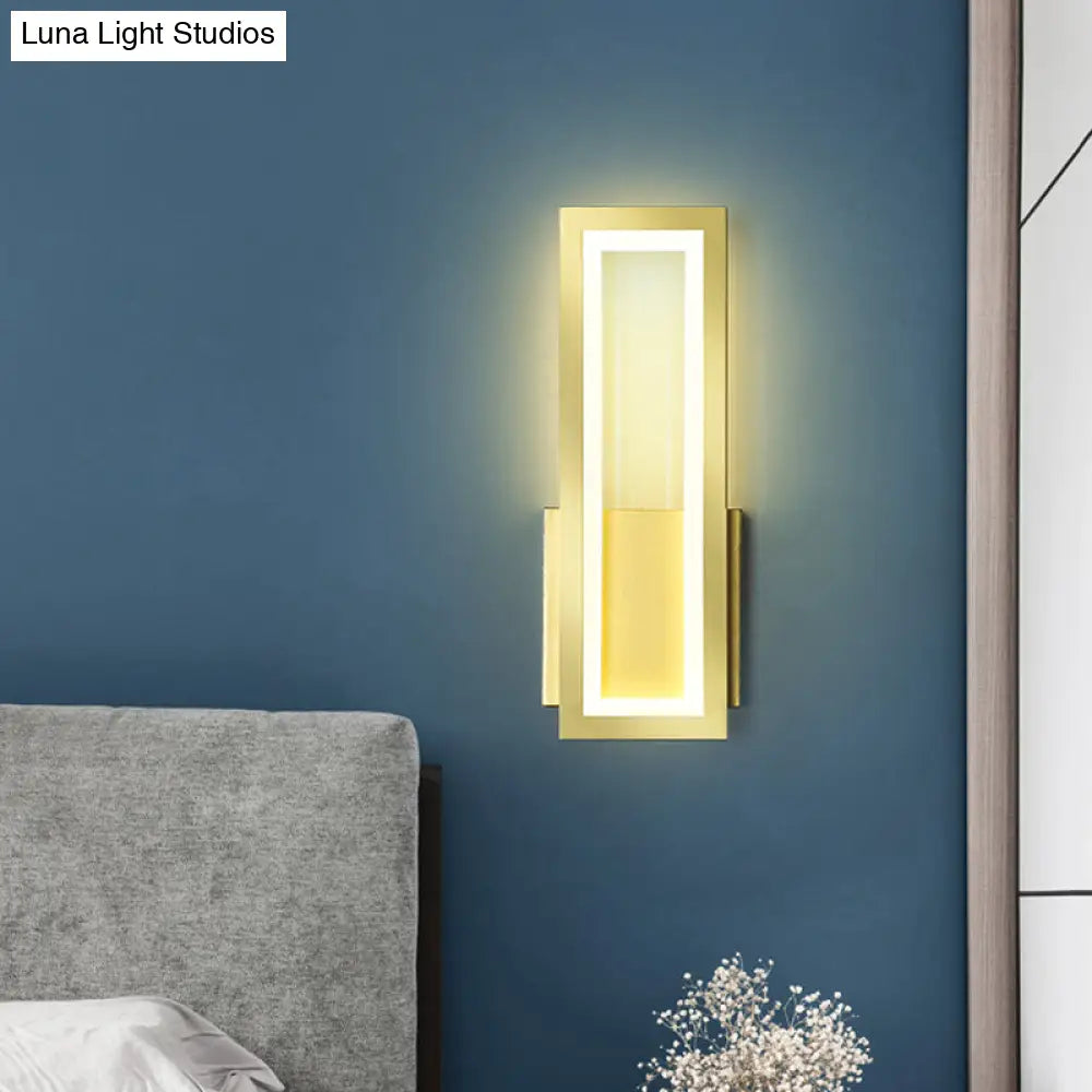 DecorBites™ DecorBites™ Rectangular Minimalist LED Metallic Wall Sconce Lamp in White/Black/Gold - White/Warm Light