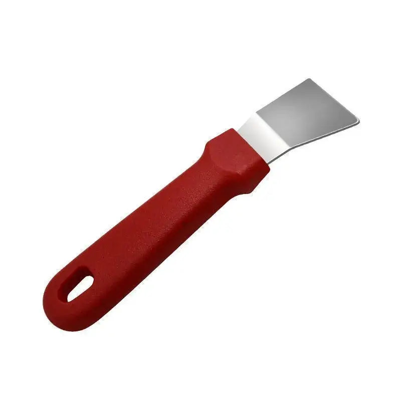 Red and black decorbites ice remover tool with red plastic handle and stainless steel blade for efficient ice removal