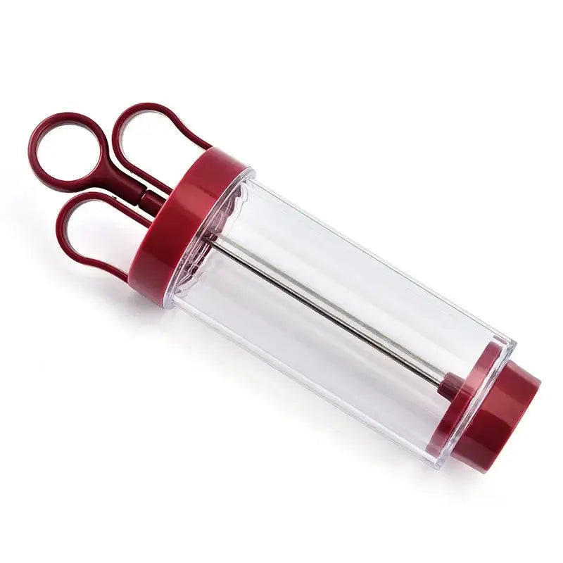 Red and clear decorbites cookie cream cream cake press with metal plunger and plastic barrel for cake decorating