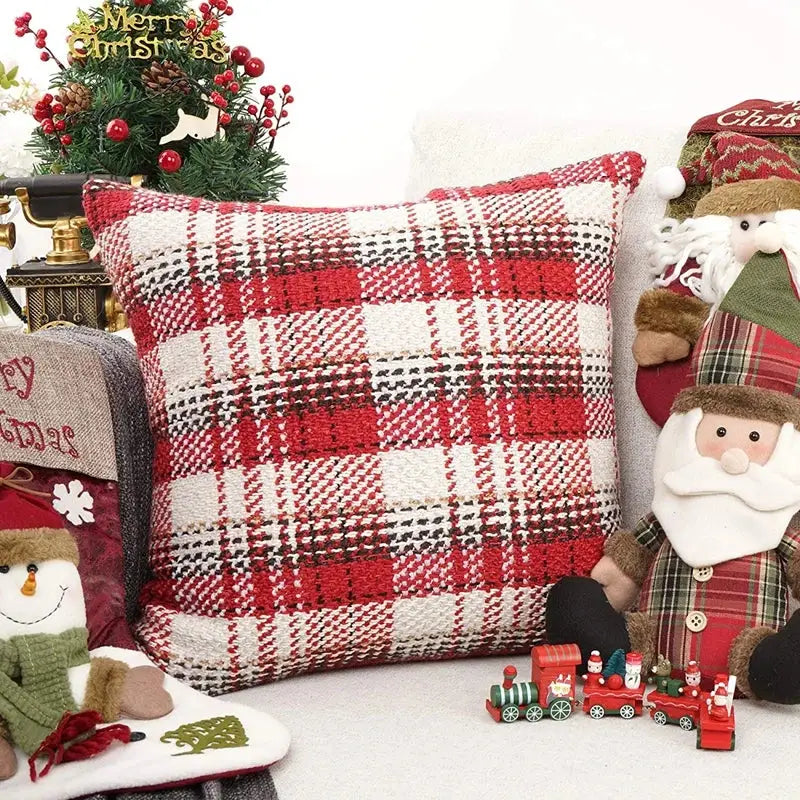 Red and cream buffalo plaid cushion cover with black accents for living room decorbites buffalo plaid throw pillow