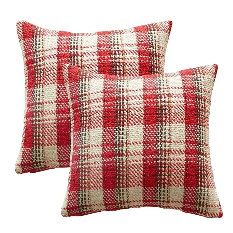 Red and cream buffalo plaid cushion cover with textured woven fabric pattern for living room decorbites buffalo pillow