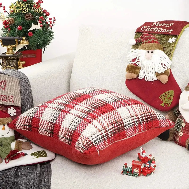 Red and cream buffalo plaid cushion cover with red plaid textured woven pattern for living room decorbites buffalo pillow