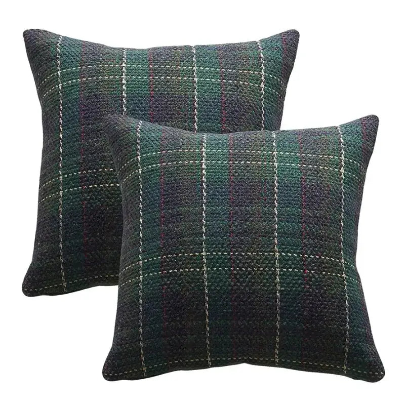 Square throw pillows with textured dark green and black decorbites buffalo plaid cushion cover for living room decor