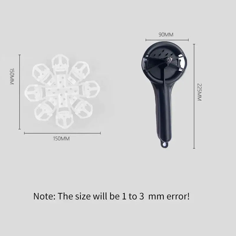 Black plastic kitchen strainer with handle and perforated head shown with white counterpart for espresso machine cleaning brush