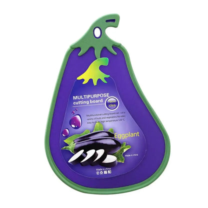 Durable fruit shape purple and green eggplant cutting board with playful dinosaur head design for kitchen use