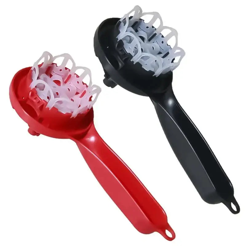 Red and black plastic brush cleaner with white mesh heads for espresso machine by decorbites kitchen tool