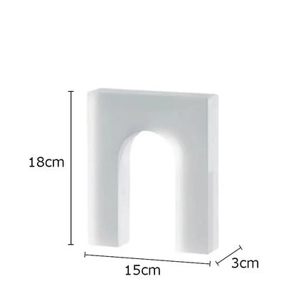 White ceramic crystal arch decor 18cm tall 15cm wide complementing red and blue geometric crystal arch glass sculpture