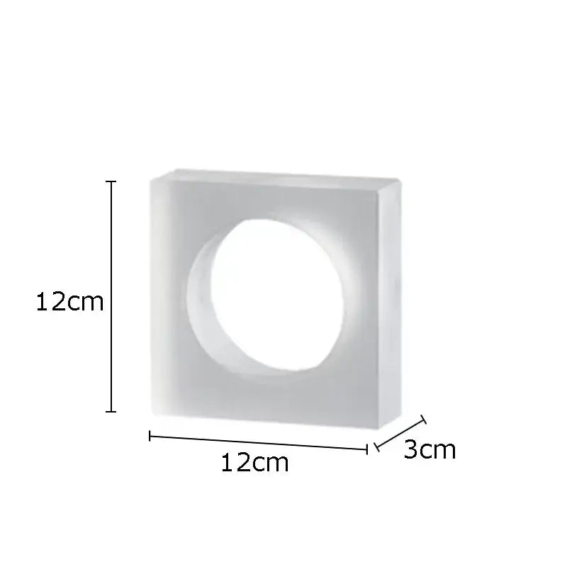 White square-shaped led light fixture with central circular cutout measuring 12cm by 12cm and 3cm depth for crystal arch glass sculpture decor