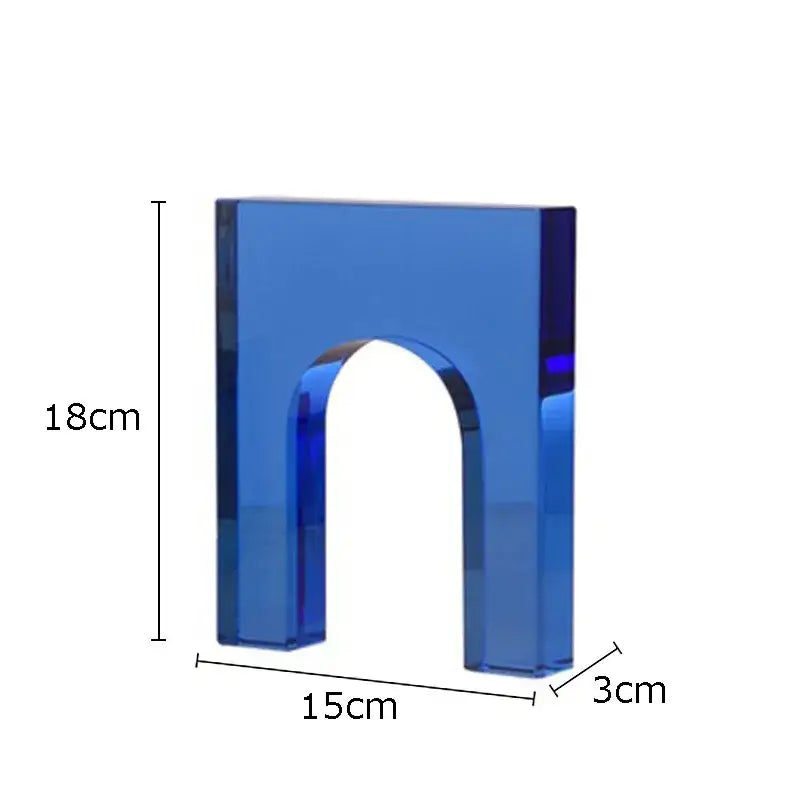 Translucent blue acrylic crystal arch glass sculpture with smooth glossy finish and precise edges for living room decor