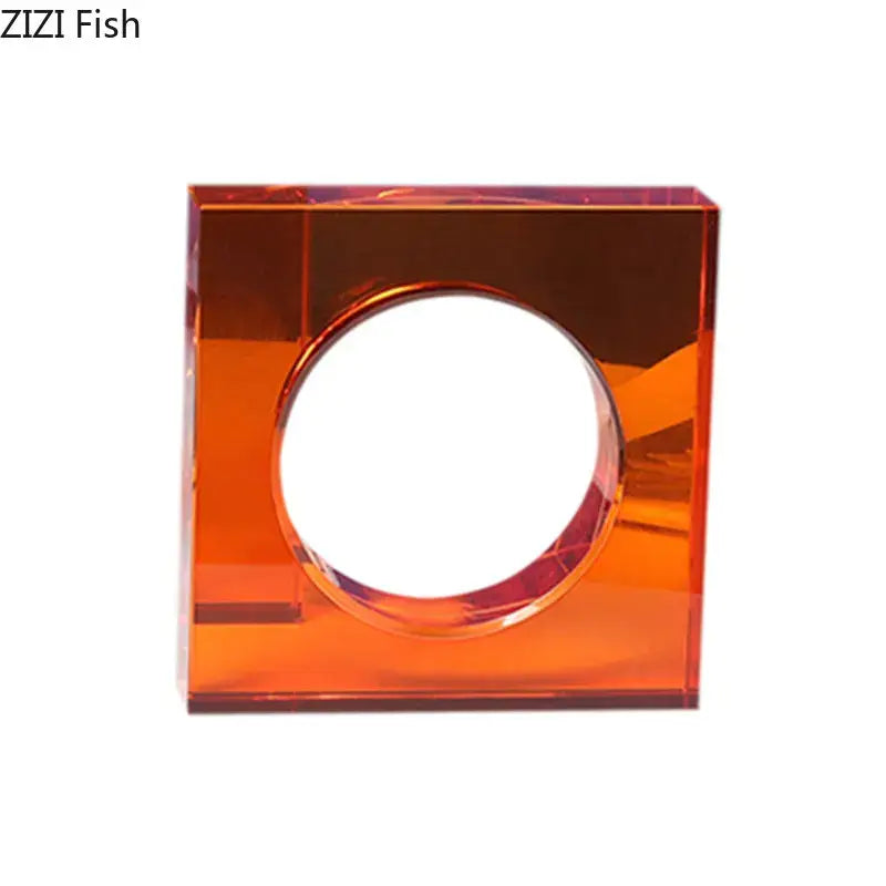 Transparent orange acrylic square with circular cutout in crystal arch glass sculpture for living room decor