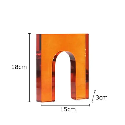 Transparent orange crystal arch glass sculpture 18cm tall with 3cm base for living room decor