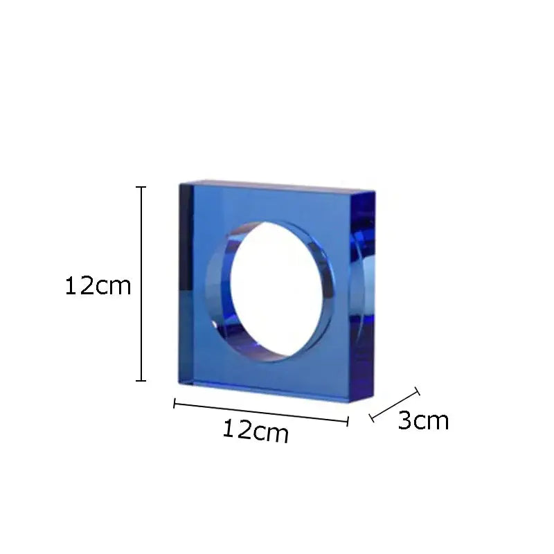 Translucent blue acrylic crystal arch glass sculpture with central circular cutout for living room decor