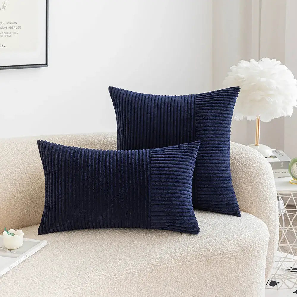 Navy blue corduroy patchwork striped cushion covers set of 2 with ribbed texture for living room decorbites corduroy patchwork