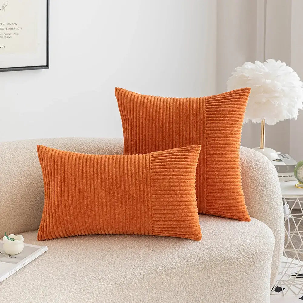 Orange corduroy throw pillows with ribbed texture and decorbites corduroy patchwork striped cushion covers set of 2