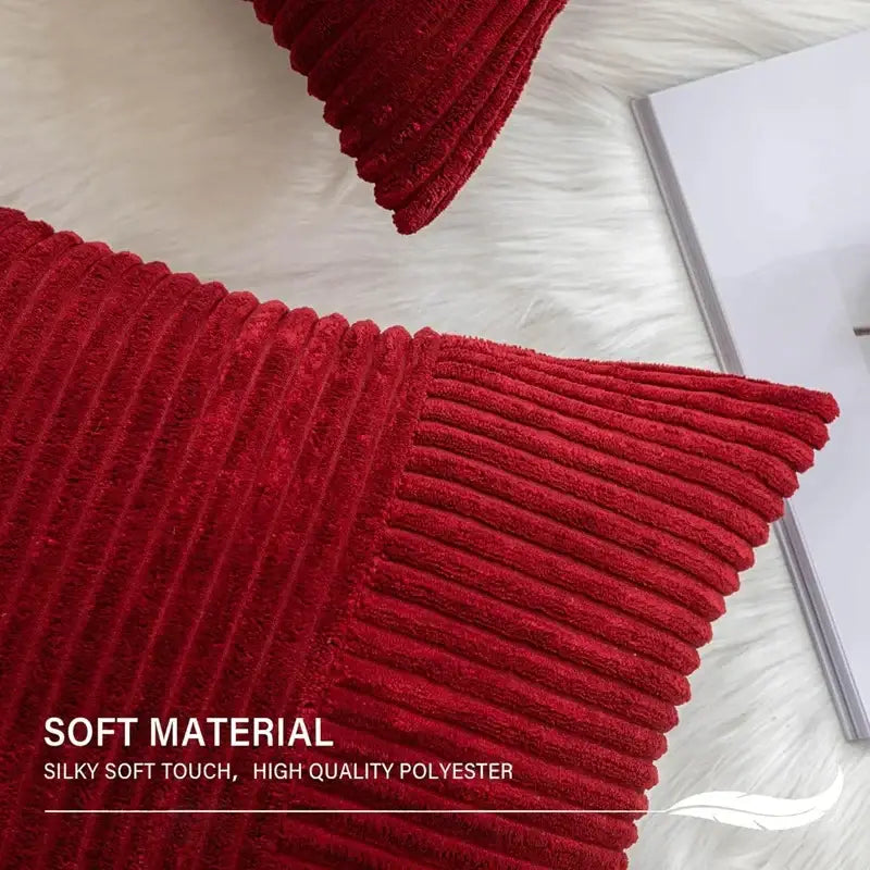 Red corduroy patchwork striped cushion covers set of 2 with plush polyester towel texture for living room decorbites decor