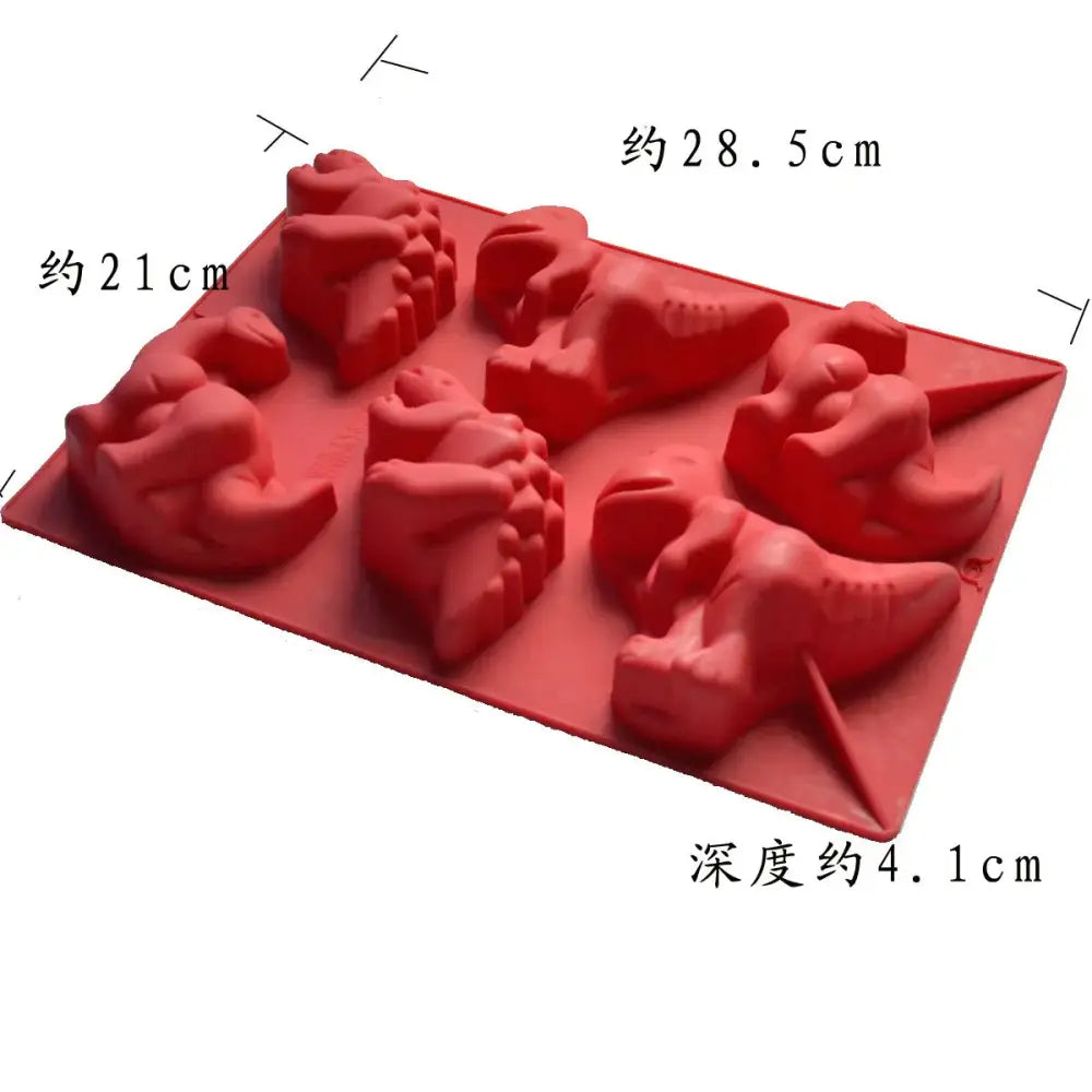 Red dinosaur silicone cake mould with six detailed cavities for baking or ice cubes by decorbites dinosaur silicone