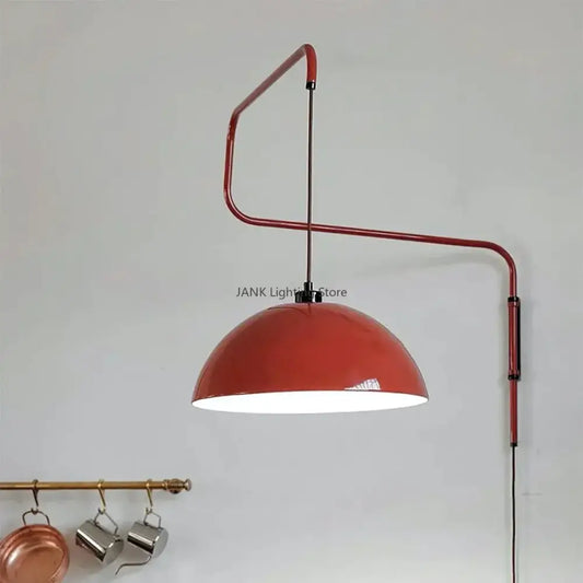 Red dome adjustable pendant light for kitchen with curved metal arm and black cord by decorbites adjustable pendant light