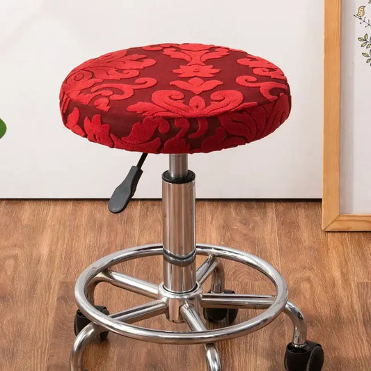 Red embroidered floral jacquard elastic bar chair cover by decorbites for kitchen seat decor and protection