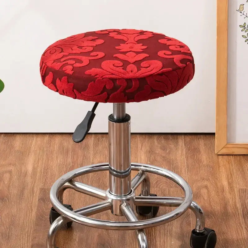 Red embroidered floral jacquard elastic bar chair cover in red for kitchen seat by decorbites jacquard elastic