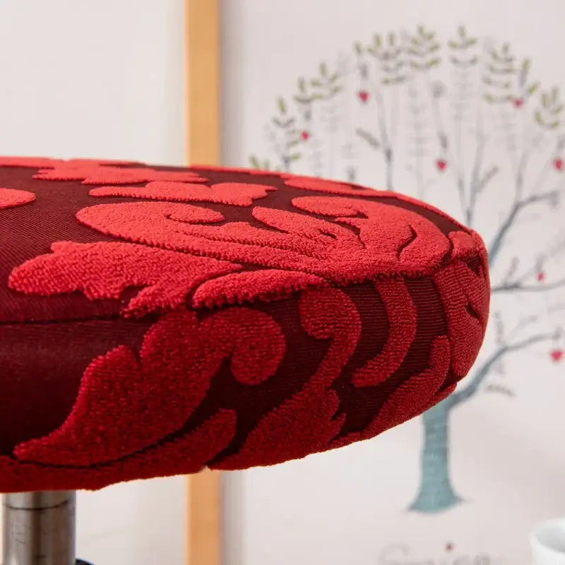 Red embroidered floral jacquard elastic bar chair cover with plush velvety texture for kitchen seat decorbites jacquard elastic