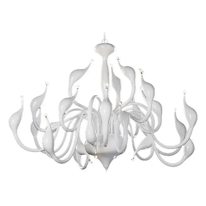 Elegant white glass chandelier with flowing sculptural arms and central column for iron swan pendant lamp use