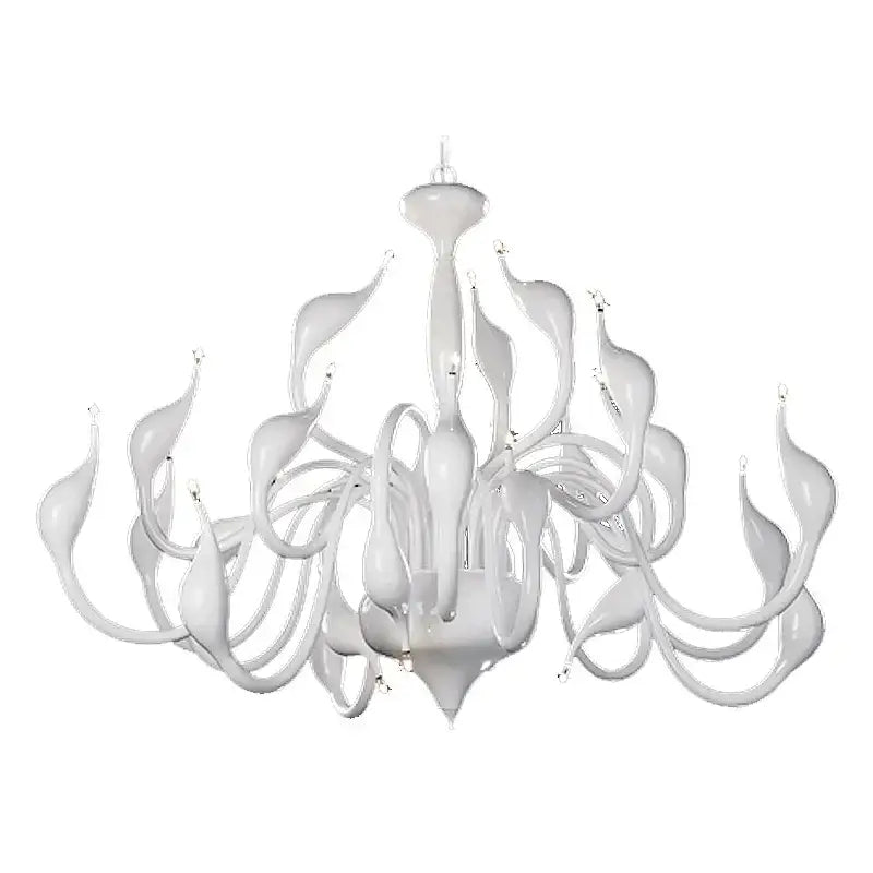 Elegant white glass chandelier with flowing sculptural arms and central column for iron swan pendant lamp use