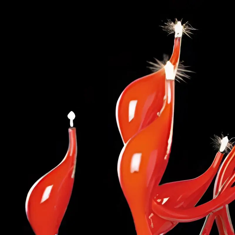 Vibrant red glass iron swan pendant lamp with glossy twisted forms and sparkling tips for living room chandelier