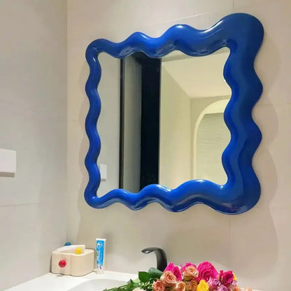 Vibrant cobalt blue cream cloud wave mirror with wavy edges and glossy finish for bedroom decorbites cream cloud decor