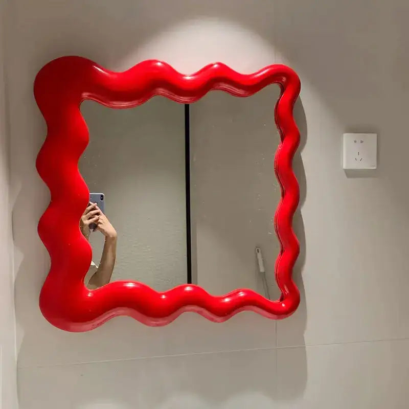 Red glossy cream cloud wave mirror with vibrant wavy edges for bedroom decorbites cream cloud makeup decor