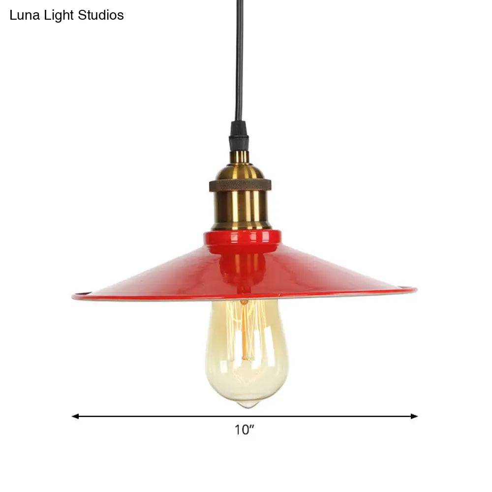 Red Iron Saucer Shade Pendant Light Kit - Loft Style Hanging Ceiling Light for Living Room - 8.5"/10"/14" W