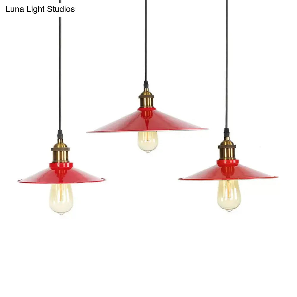 Red Iron Saucer Shade Pendant Light Kit - Loft Style Hanging Ceiling Light for Living Room - 8.5"/10"/14" W