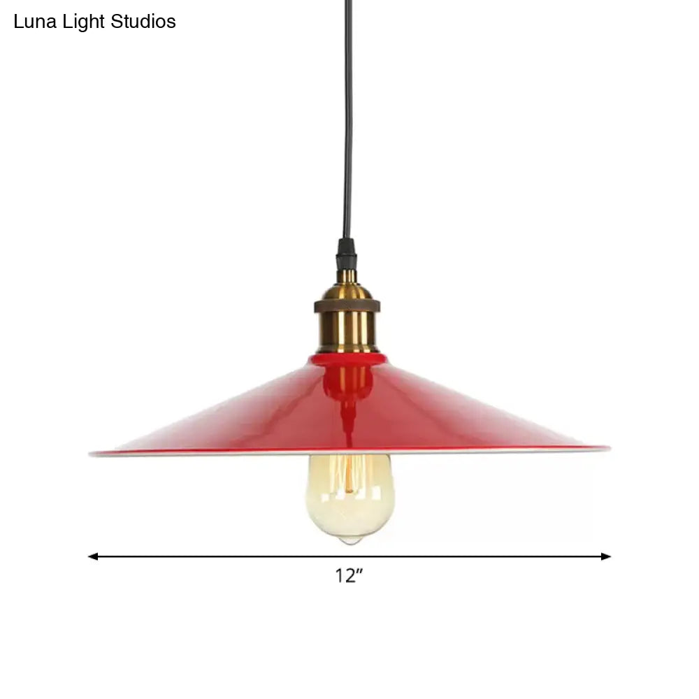 Red Iron Saucer Shade Pendant Light Kit - Loft Style Hanging Ceiling Light for Living Room - 8.5"/10"/14" W