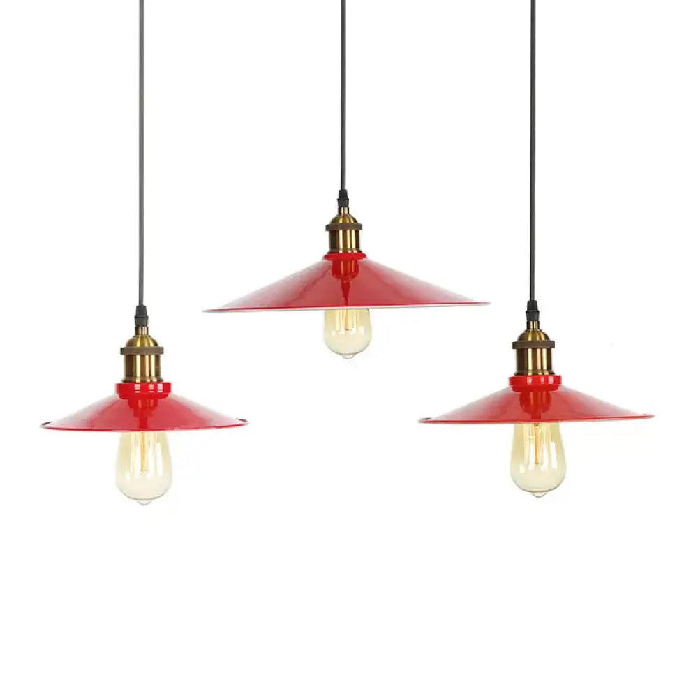 Red Iron Saucer Shade Pendant Light Kit - Loft Style Hanging Ceiling Light for Living Room - 8.5"/10"/14" W