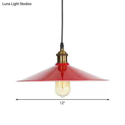 Red Iron Saucer Shade Pendant Light Kit - Loft Style Hanging Ceiling Light for Living Room - 8.5"/10"/14" W