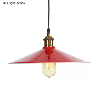 Red Iron Saucer Shade Pendant Light Kit - Loft Style Hanging Ceiling Light for Living Room - 8.5"/10"/14" W