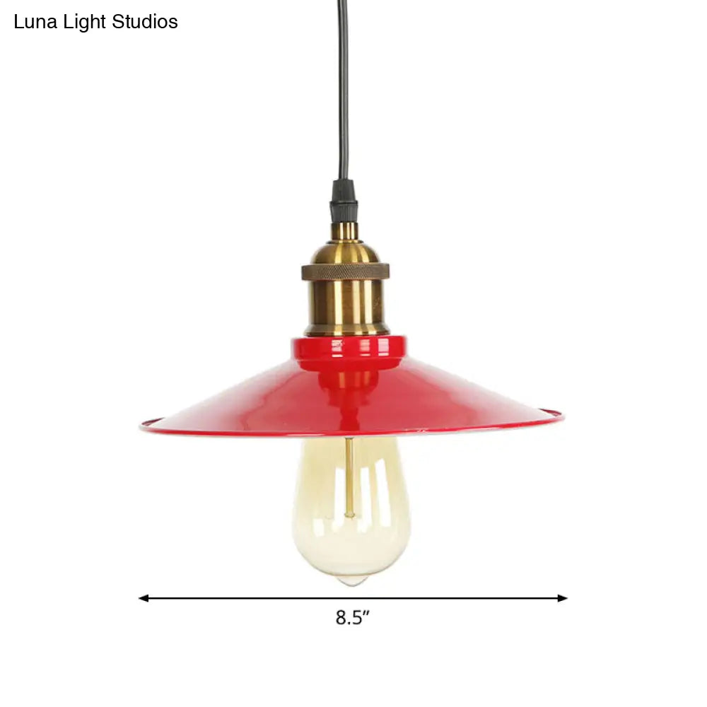 Red Iron Saucer Shade Pendant Light Kit - Loft Style Hanging Ceiling Light for Living Room - 8.5"/10"/14" W