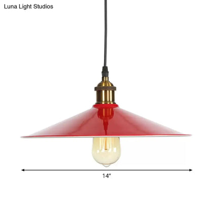 Red Iron Saucer Shade Pendant Light Kit - Loft Style Hanging Ceiling Light for Living Room - 8.5"/10"/14" W