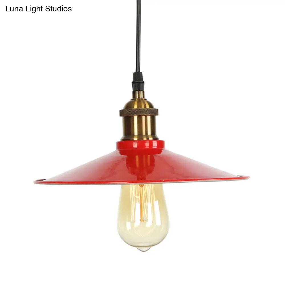 Red Iron Saucer Shade Pendant Light Kit - Loft Style Hanging Ceiling Light for Living Room - 8.5"/10"/14" W